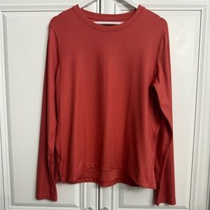 Danskin Women's Size Large Ultimate Rib Long Sleeve Tee Burnt Orange Thumb Holes